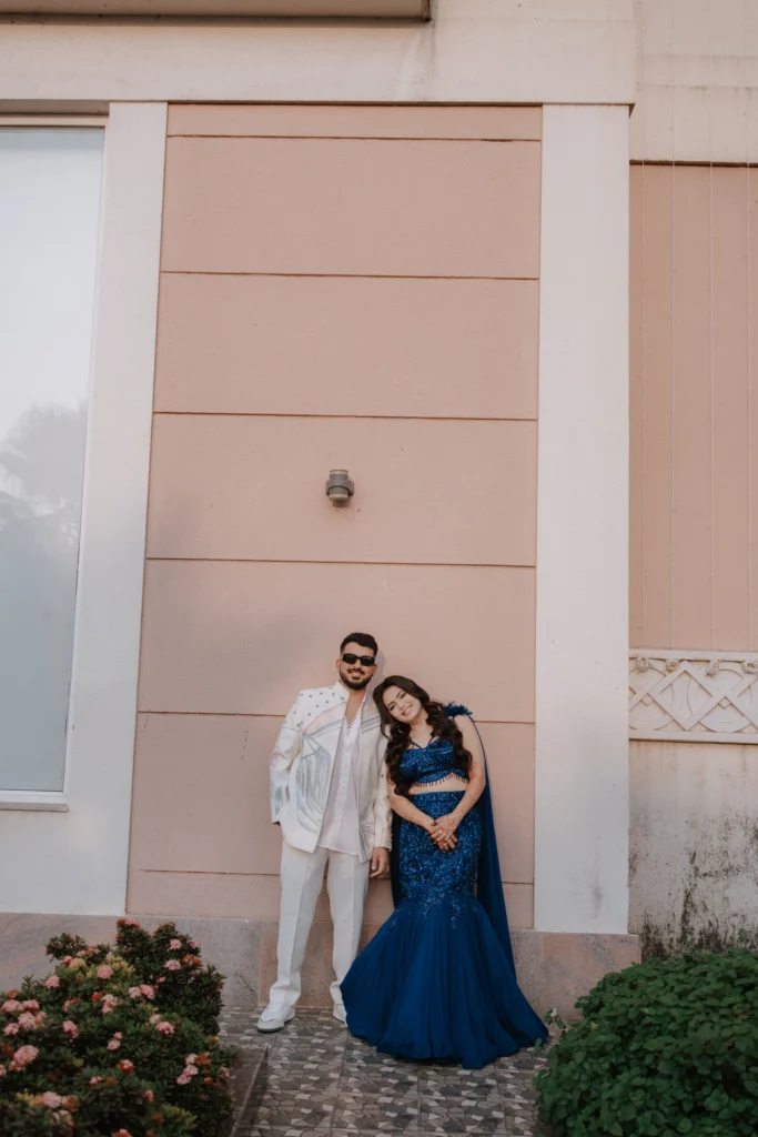 Pre wedding shoot romantic couple pose outdoor